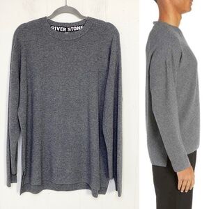 RIVERSTONE Wool Blend Knit Sweater Mens Gray Grey High Low Step Hem Size Medium